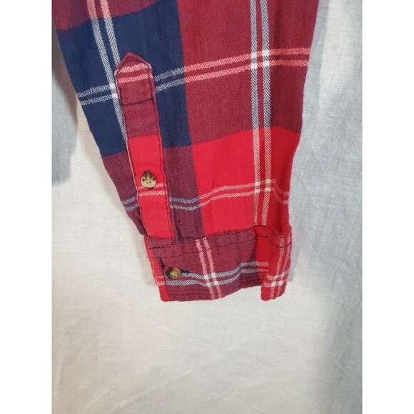 Abercrombie Fitch Red Navy Plaid Button Down M - Picture 6 of 7